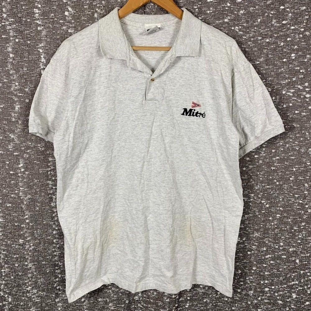Vintage Mitre Sportswear Gray Polo Collared Shirt Embroidered Logo Men's Large